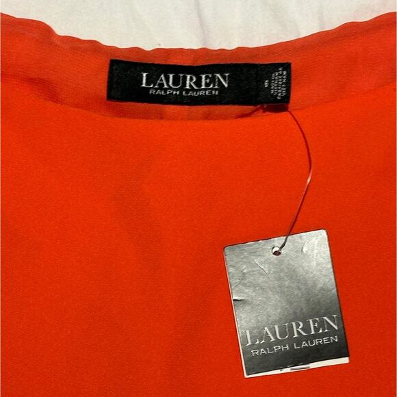 Ralph Lauren Cape Georgette Cocktail Dress Orange Bright Vermillion color Sz 6 - Picture 5 of 9